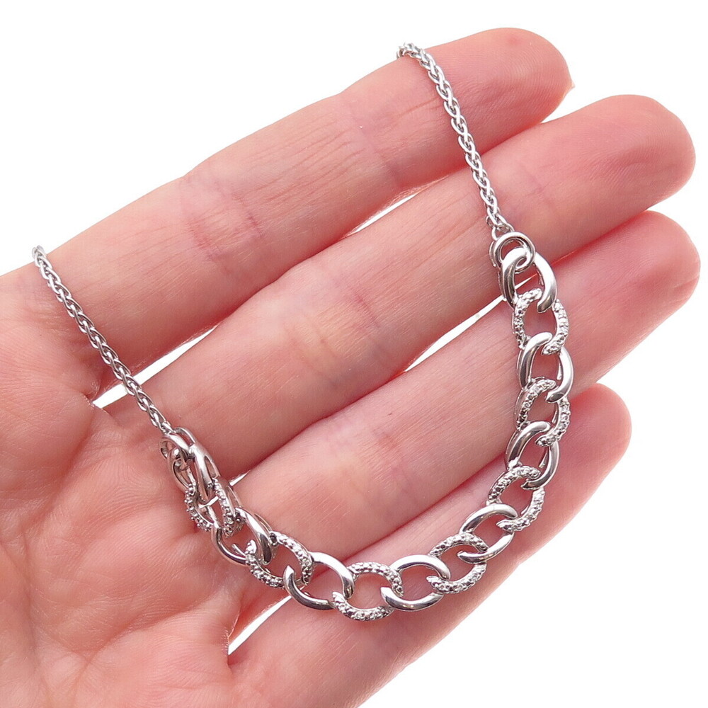 925 Sterling Silver Real Diamond Curb & Spiga Chain Necklace 20"